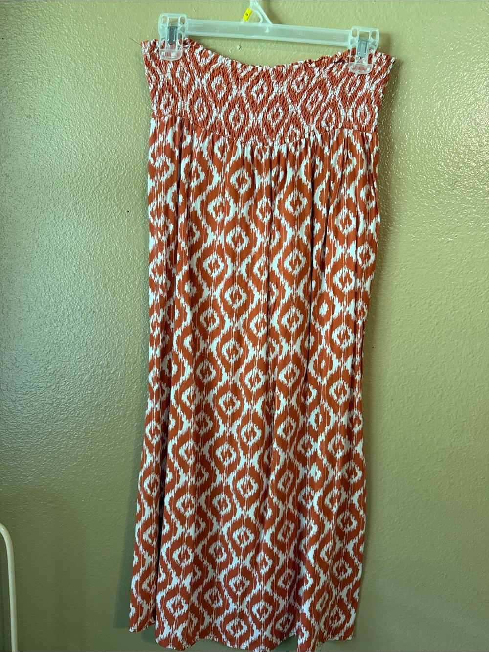 Smocked Strapless Maxi Dress in Rust Ikat